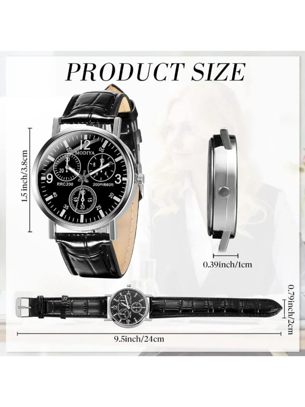 Stylish 6-Piece Men's Chronograph Watch Set - Quartz Leather Strap Gift Box